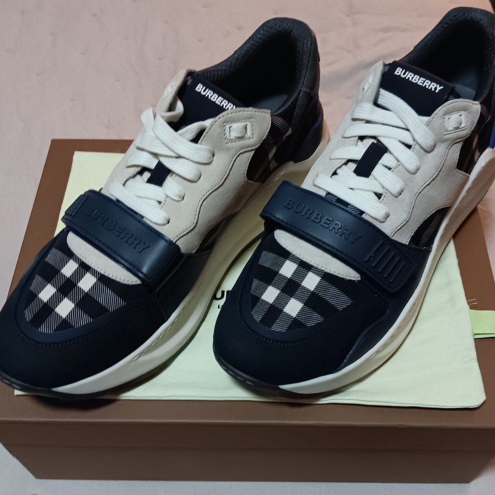 New Burberry Navy Blue and White Sneakers